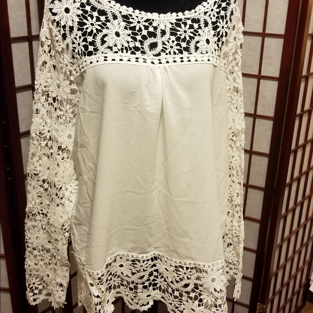 Lace overlay on white blouse-B-117